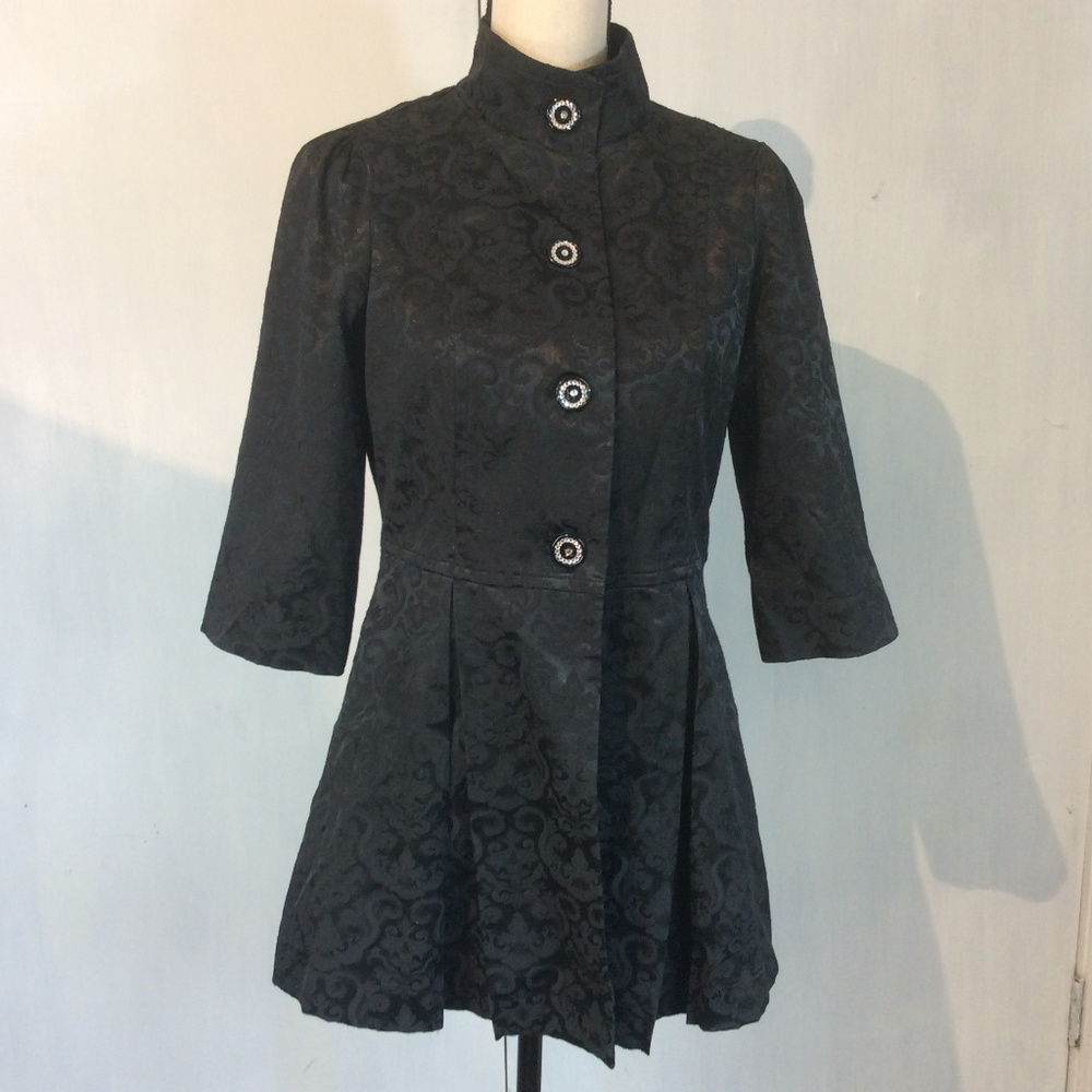 Black Brocade Evening Jacket Rhinestone Buttons S